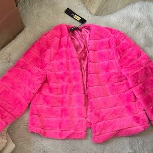 NWT Allegra K Bright Pink Teddy Jacket